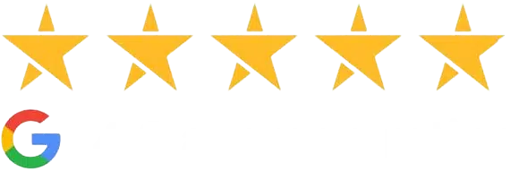 Five gold stars above Google logo, representing Smile Lodge's five-star rating.