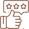 Thumbs up hand with three-star rating icon indicating positive customer review or satisfaction feedback.