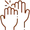 Two hands with raised fingers gesturing upward against warm, radiating lines suggesting positivity and growth.