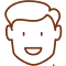 Simple line drawing of a smiling child's face with rounded features and happy expression.
