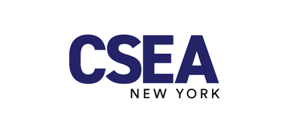 CSEA New York logo, labor union organization emblem in dark blue text.
