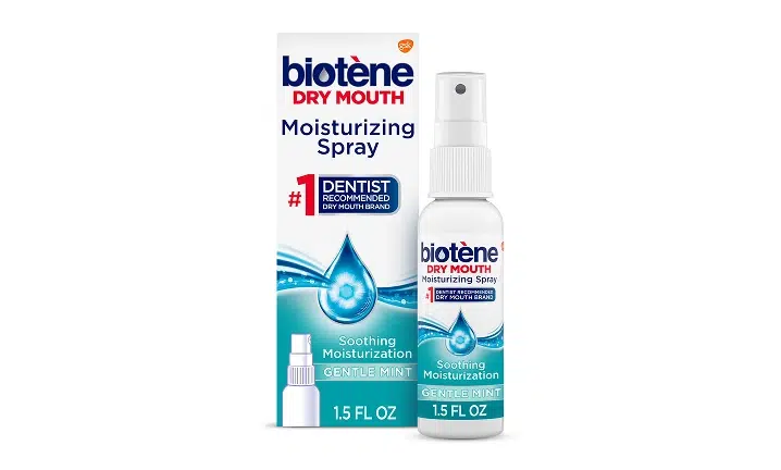 Biotene Oral Balance Moisturizing Spray bottle with packaging box on white background