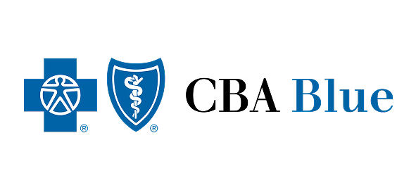 CBA Blue logo featuring blue cross and shield emblems with text