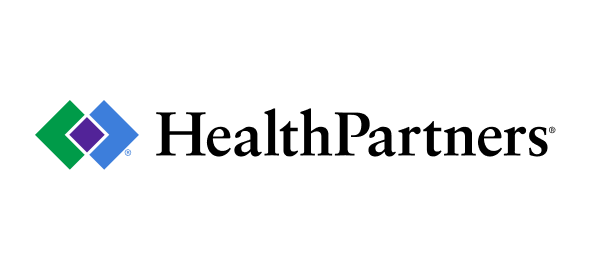 HealthPartners logo featuring green and blue diamond shapes with black text wordmark.