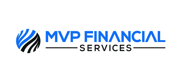 MVP Financial Services logo with blue text and striped globe icon on white background.