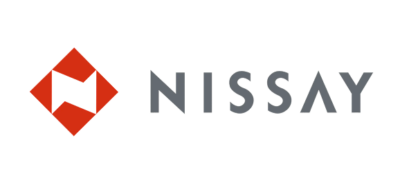 Nissay logo featuring red diamond shape and gray text on white background